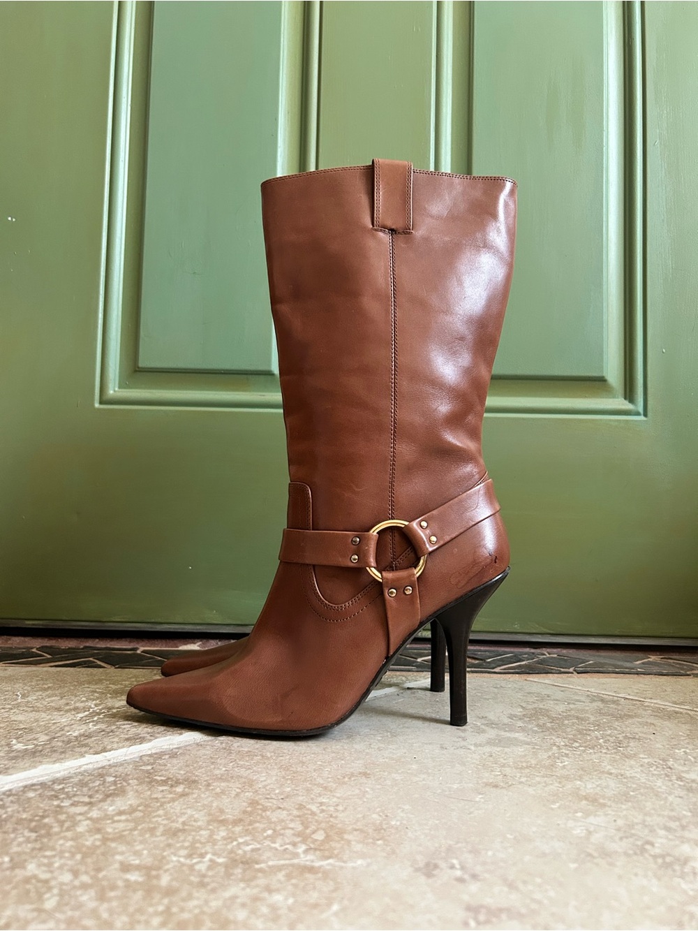 Michael by Michael Kors Brown Genuine Leather Buckle Heeled Boots 9M - Picture 1 of 9